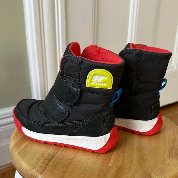 Sorel waterproof Whitney Kids' Black and Red Boots with Yellow Accent - Picture 1 of 5